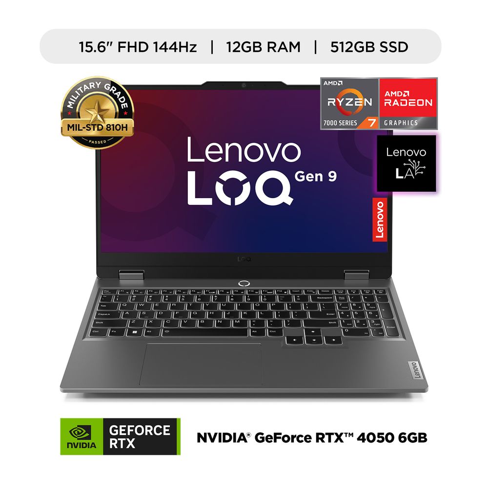 Laptop Lenovo NB LOQ 15ARP9 R7-7435HS 15.6"" 12GB RAM 512GB SSD RTX4050 W11  Luna Grey