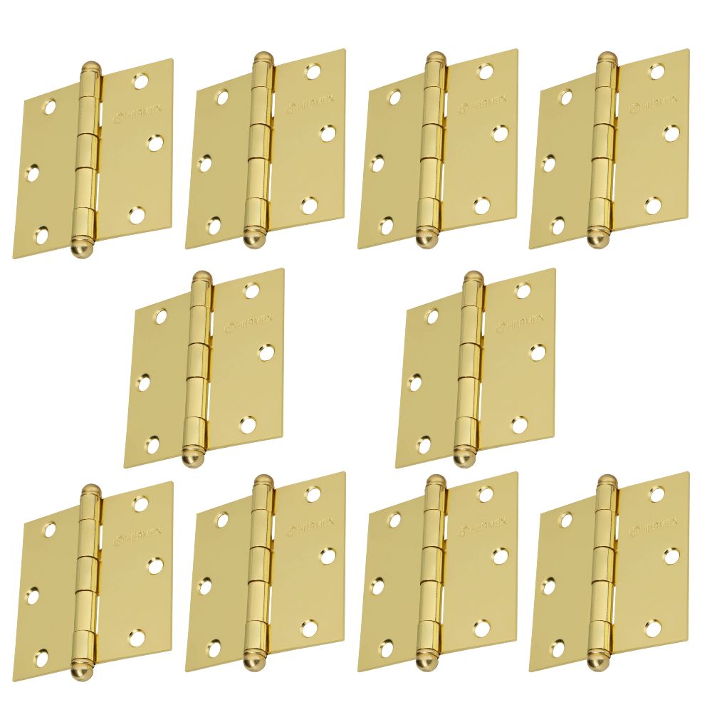 Bisagra cuadrada 3-1/2" acero latonado, Hermex, Pack 10 piezas