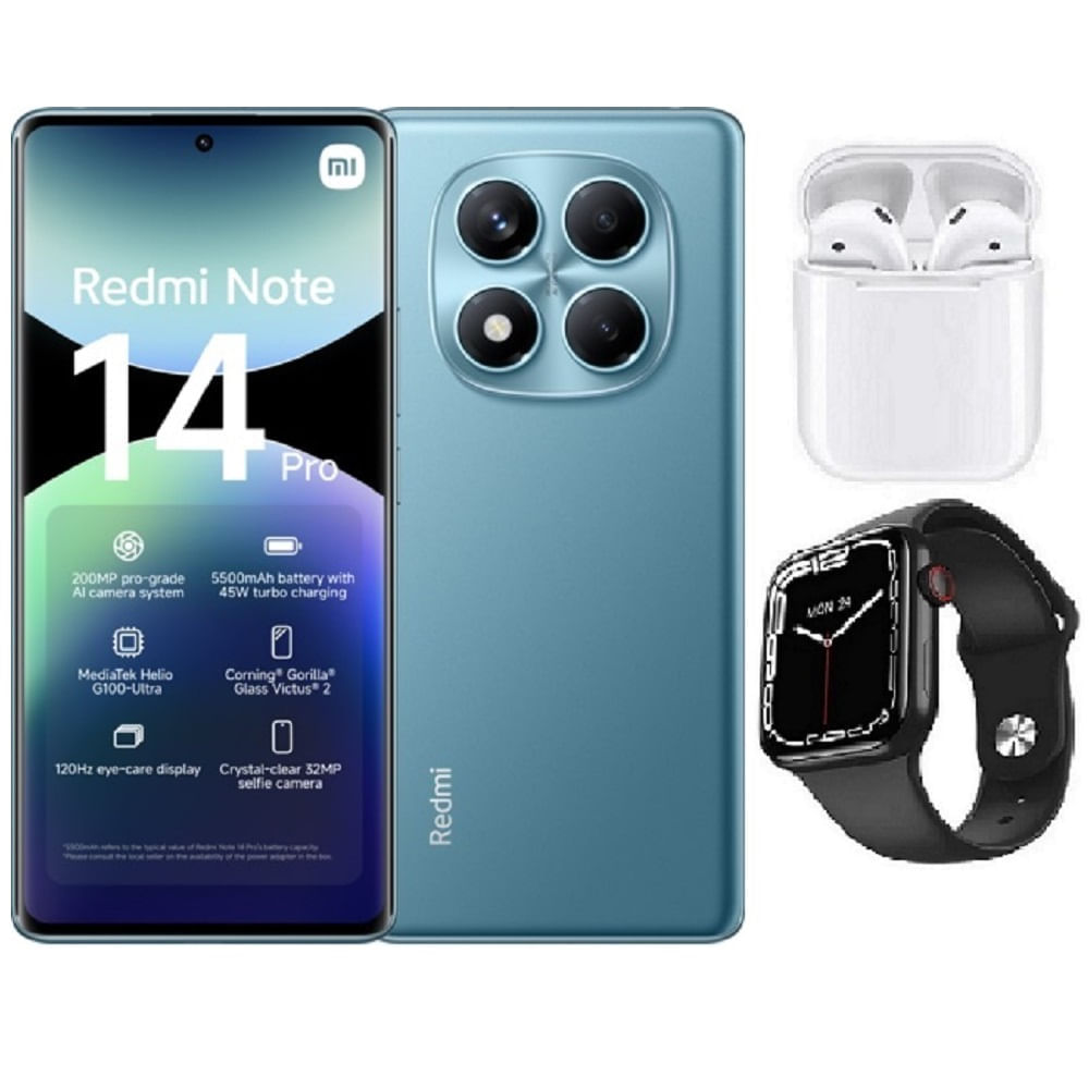 Xiaomi Redmi Note 14 Pro 4G 256GB Azul + Audifonos + Smartwatch