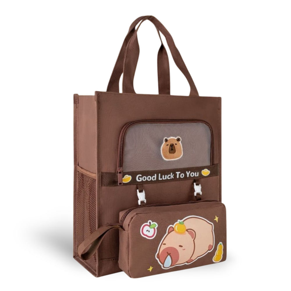 Bolso Tote Bag y Cartuchera Capibara - Marrón