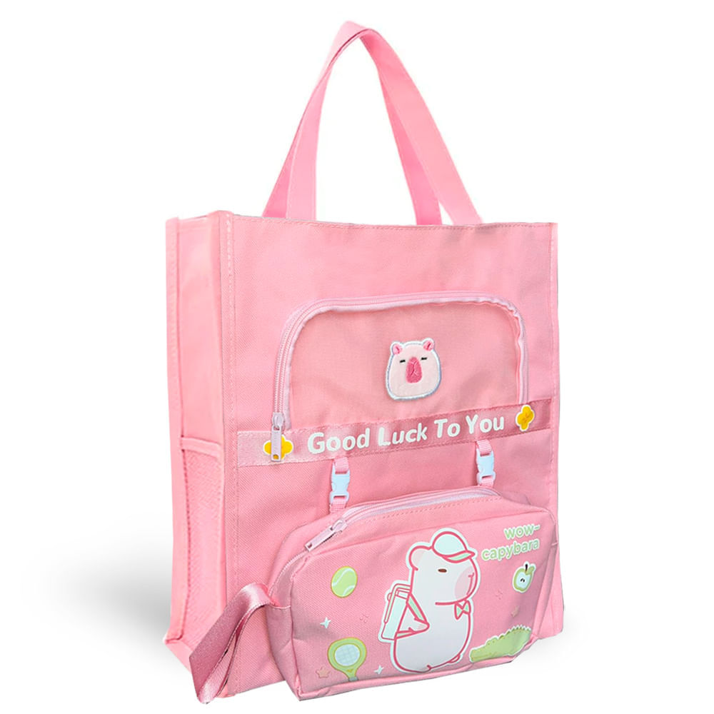 Bolso Tote Bag y Cartuchera Capibara - Rosa