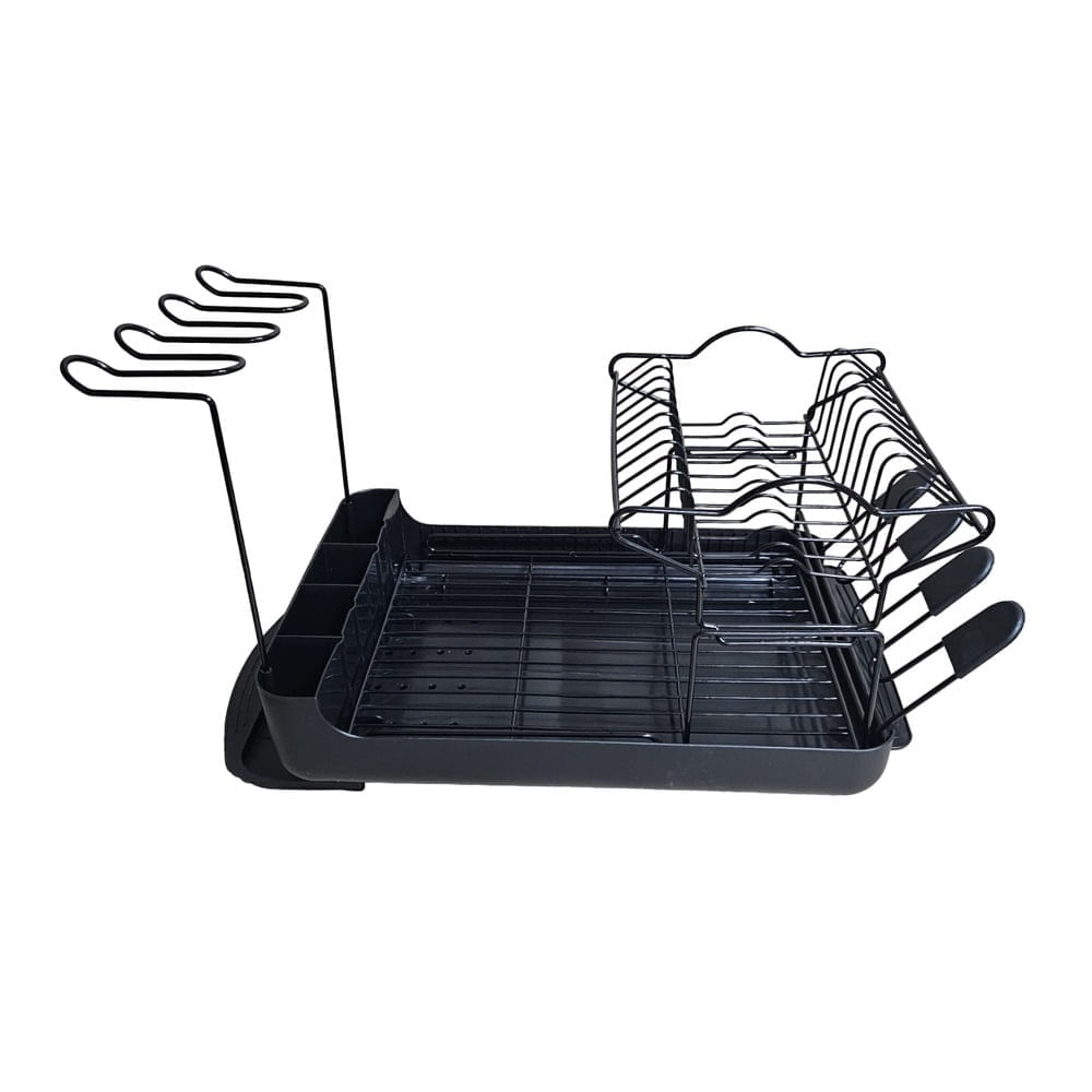 Escurridor de Platos de 2 Niveles con Porta Vasos y Copas Negro