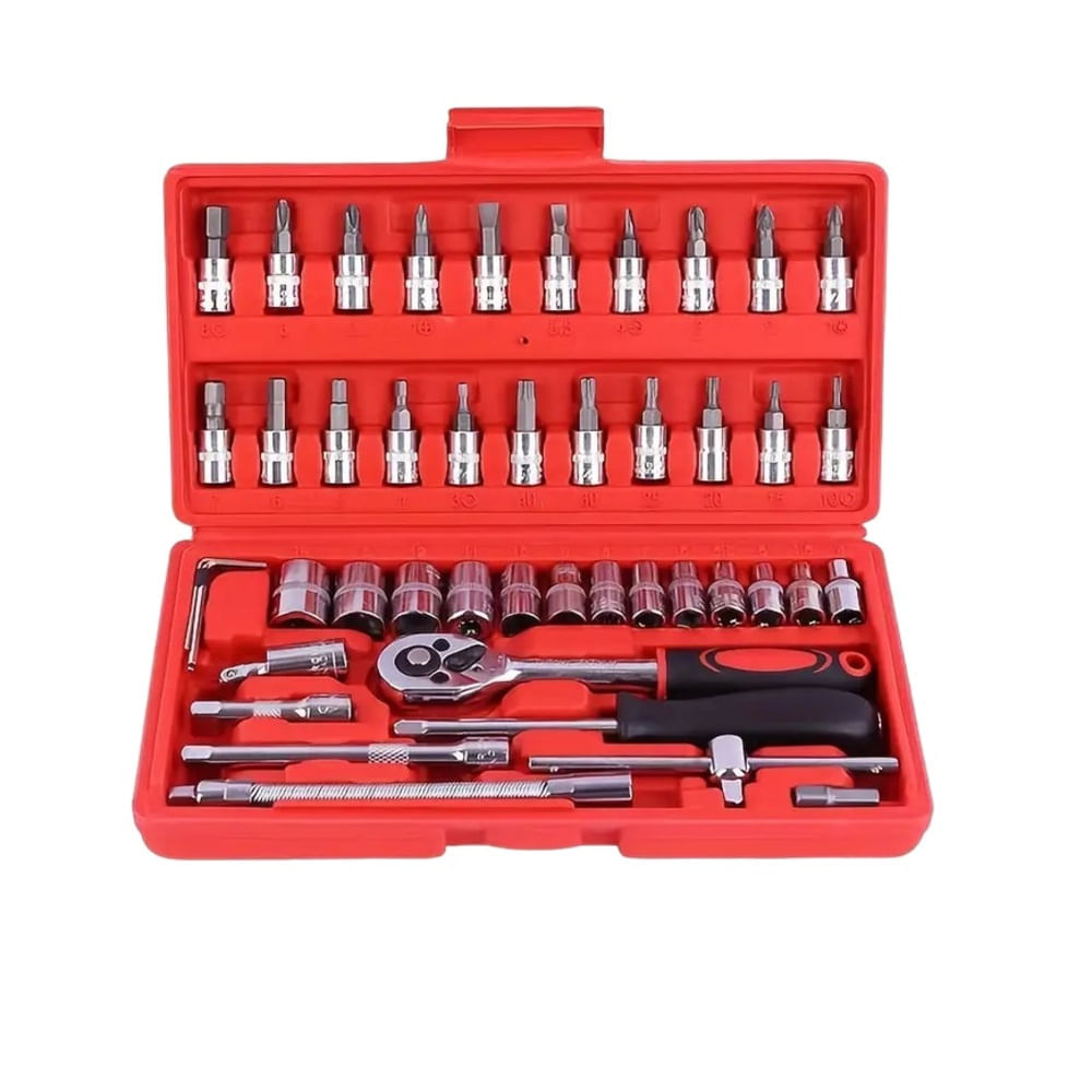 Juego Kit de Llaves Herramientas de 46 Piezas Estuche Rojo
