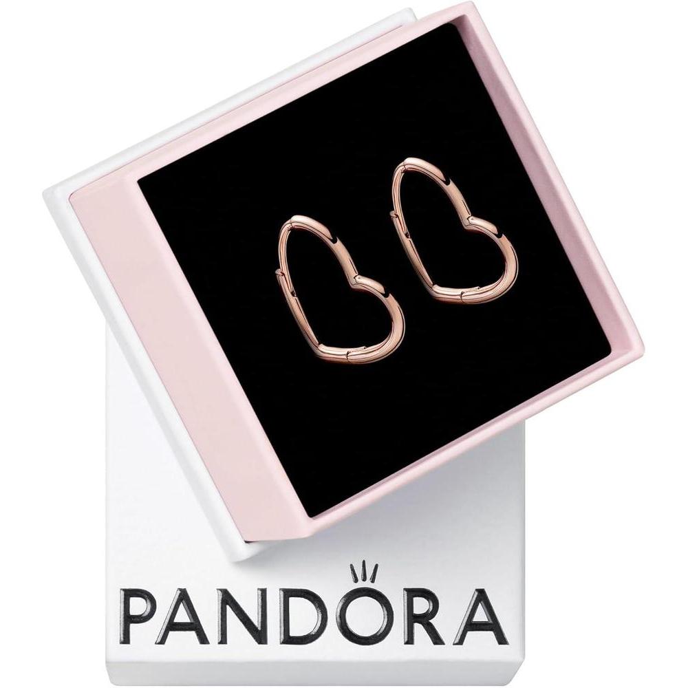 Aretes asimétricos PANDORA de corazón en oro rosa, elegantes y minimalistas