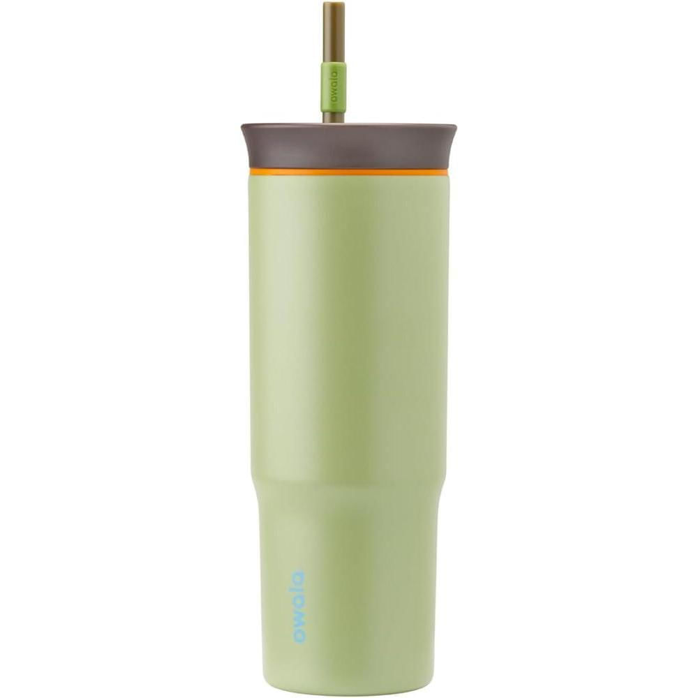 Vaso Owala de acero inoxidable con tapa y pajilla, sin BPA, marrón/verde