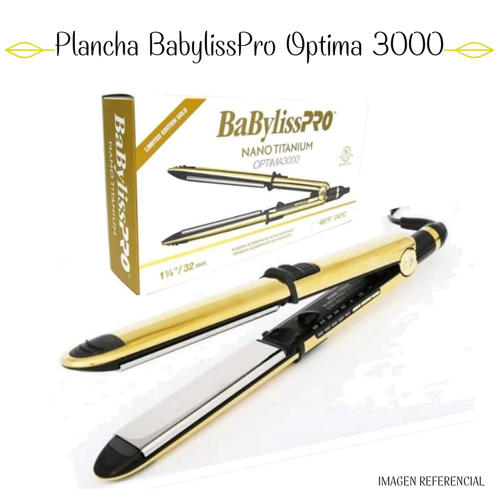 Plancha Alisadora Babyliss Pro Nano Titanium Optima 3000 1 1/4"" Dorado.