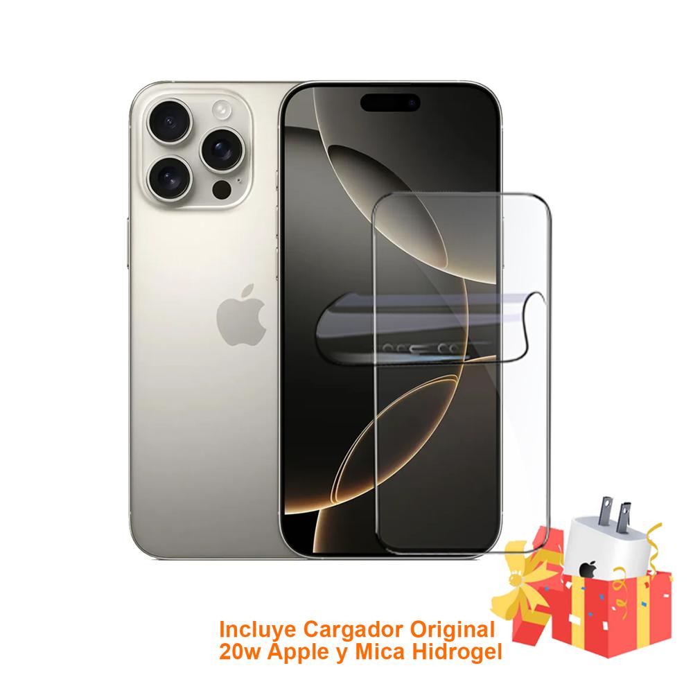 Apple Iphone 16 Pro 256Gb Esim Natural Titanium con Mica Hidrogel y Cargador 20w Original