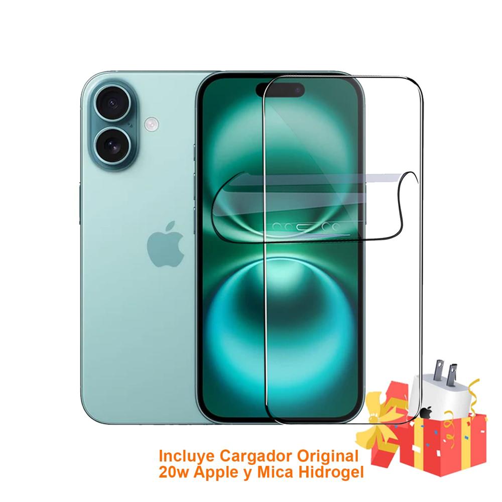 Apple Iphone 16 128Gb Version Chip Fisico Teal con Mica Hidrogel y Cargador 20w Original