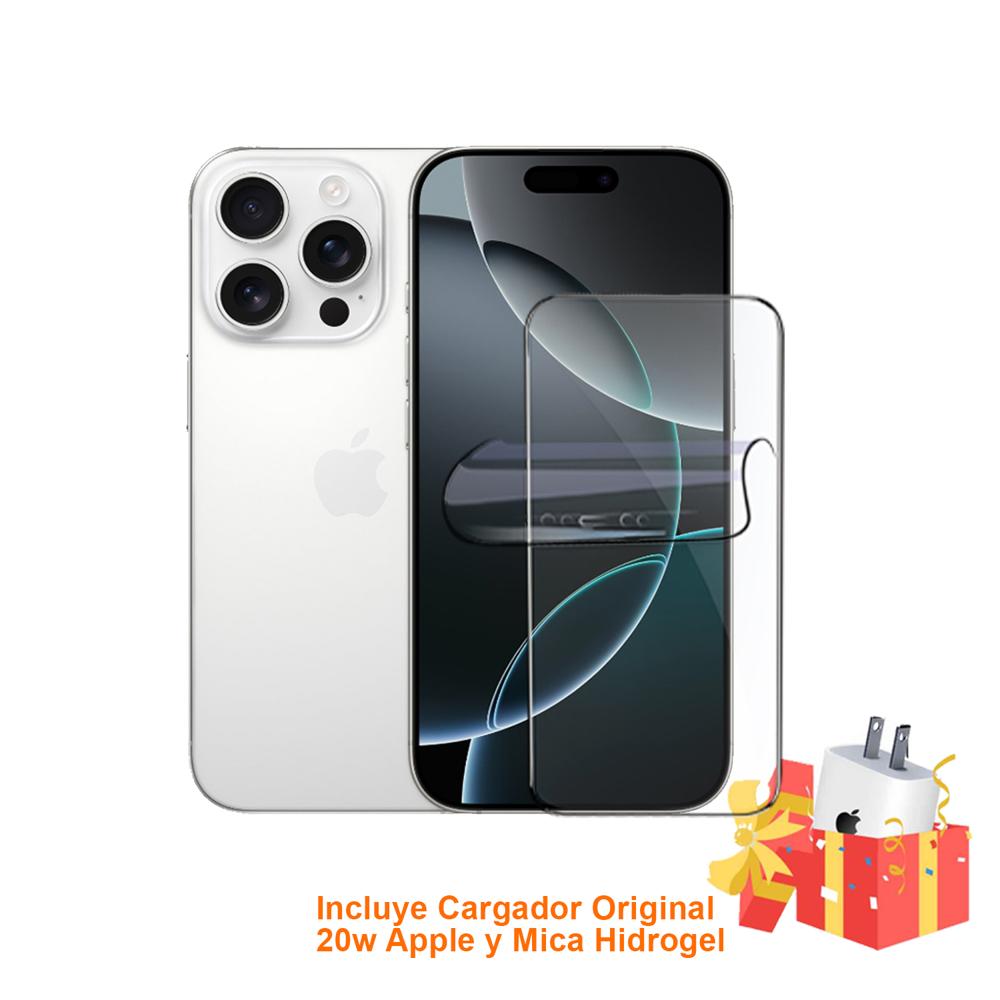 Apple Iphone 16 Pro Max 256Gb Esim White Titanium con Mica Hidrogel y Cargador 20w Original