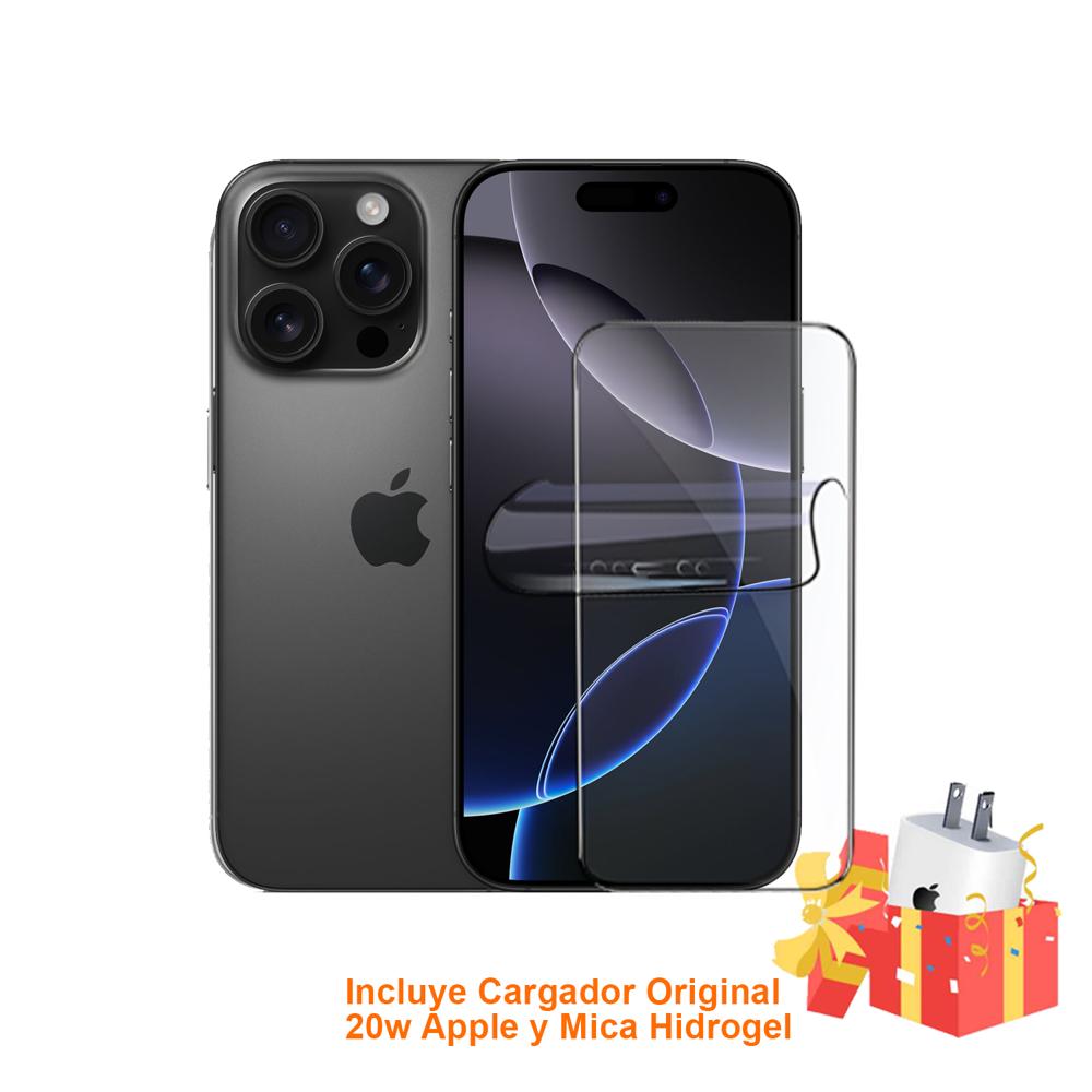 Apple Iphone 16 Pro 128Gb Esim Black Titanium con Mica Hidrogel y Cargador 20w Original