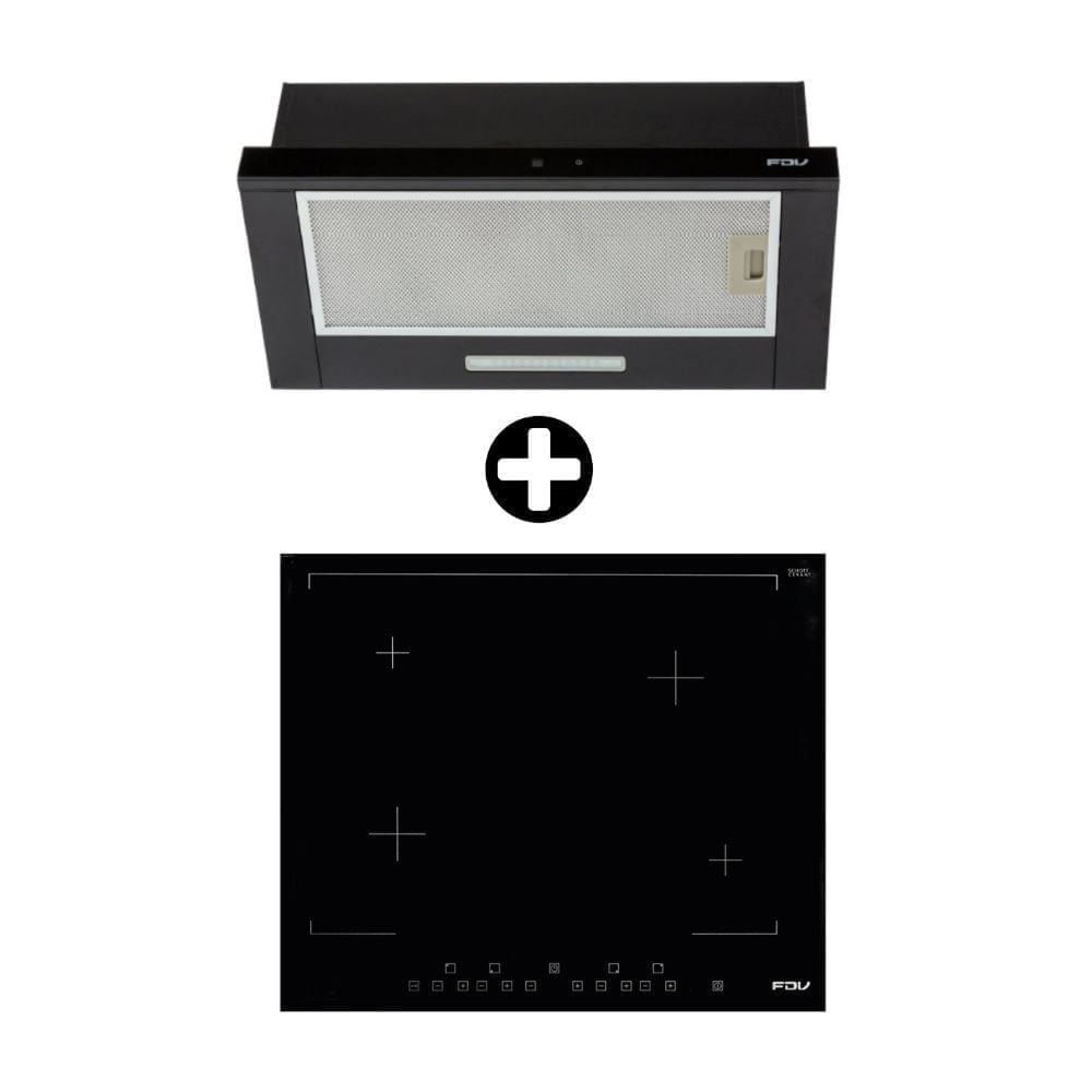 COMBO FDV: Cocina Encimera Empotrable Deluxe 4touch 60 Square + Campana Extraíble Twin 60 Acero Inoxidable Negro