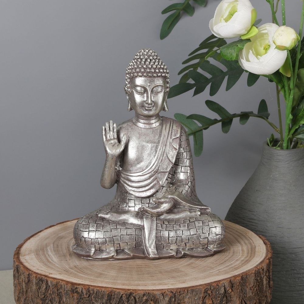 Buda decorativo poliresina Silver 18cm Orange