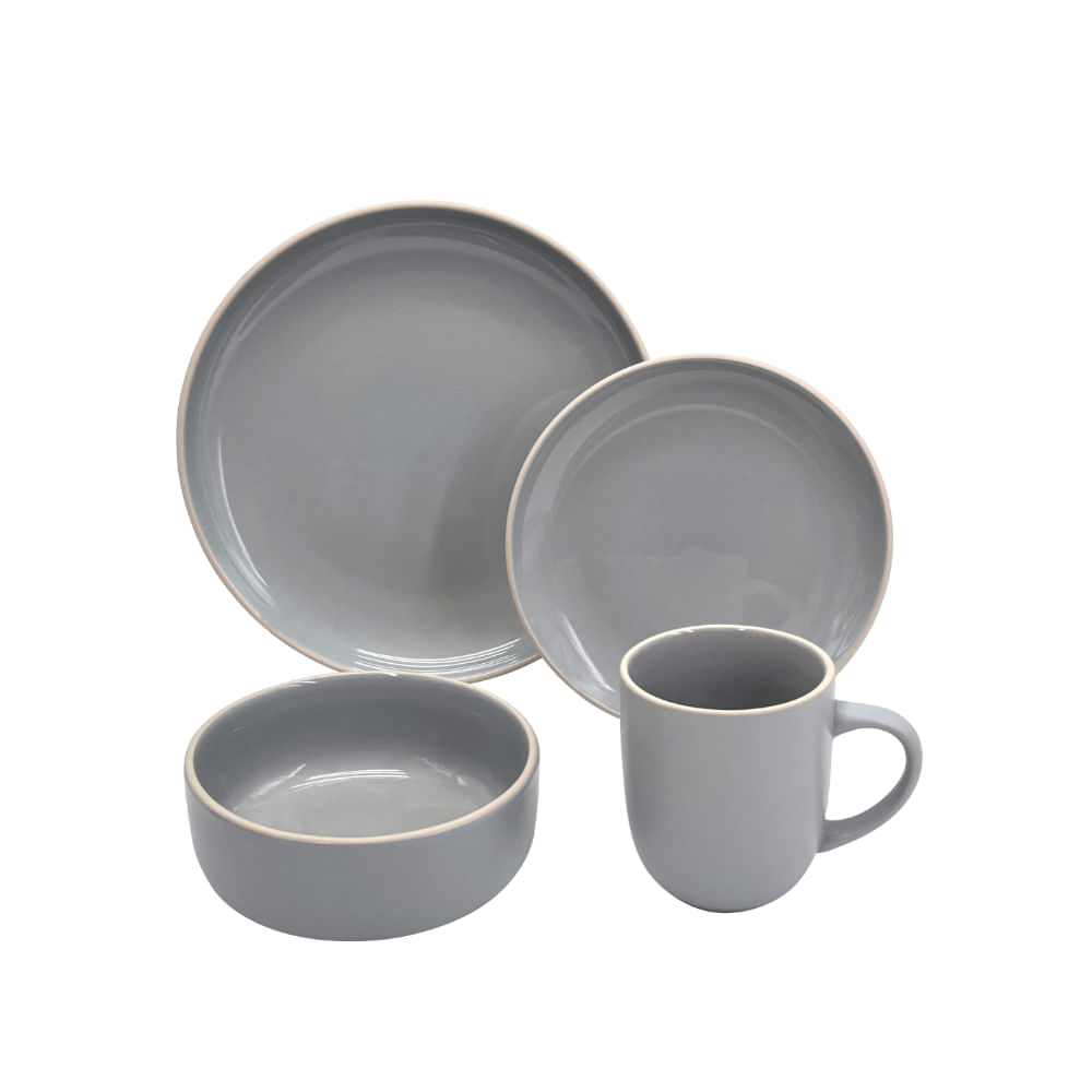 Juego de Vajilla Matte Gris Cerámica 16 Piezas