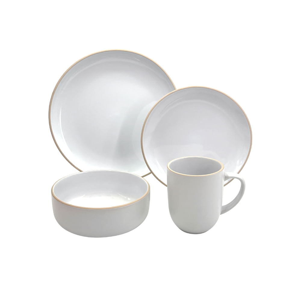 Juego de Vajilla Matte Blanco Cerámica 16 Piezas