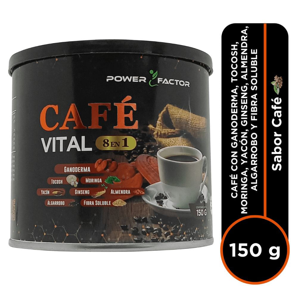 SUPLEMENTO POWER FACTOR CAFÉ VITAL EN POLVO 150 GR 8 EN 1 LATA