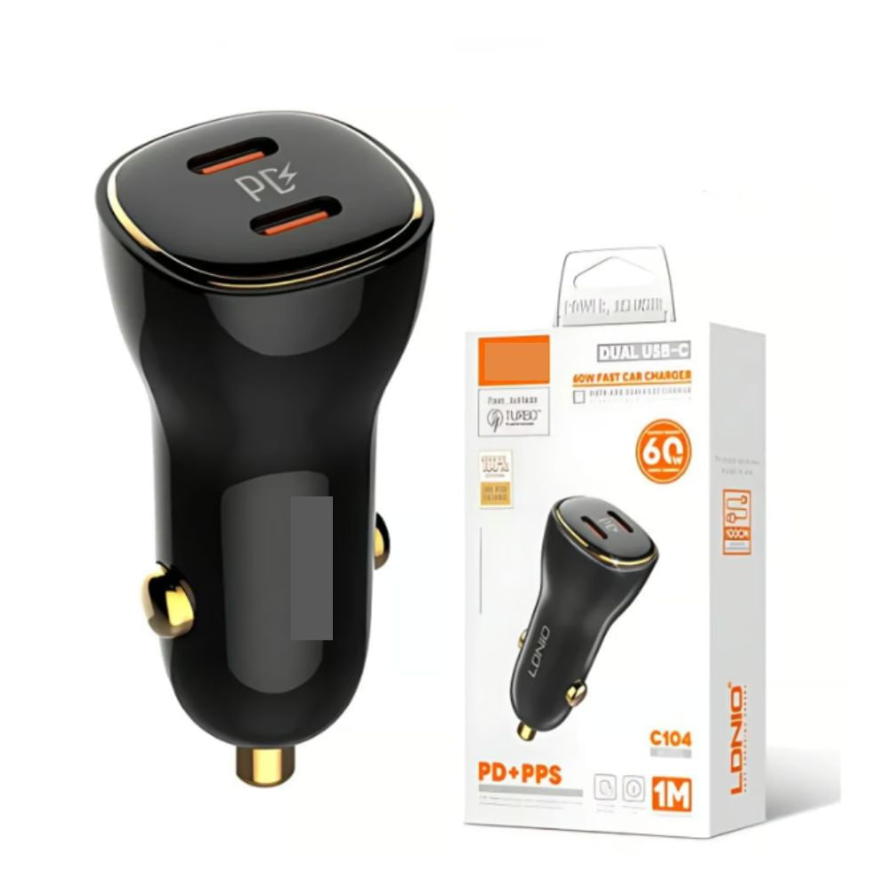 Cargador para Auto LDNIO C104 60W Doble USB-C