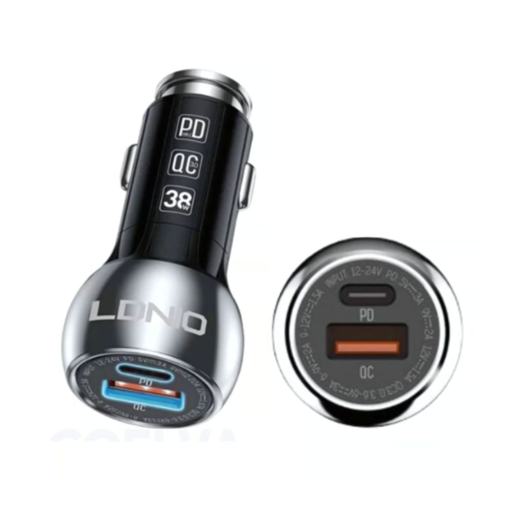 Cargador de auto LDNIO 3.0 USB 38W y cable Usb Tipo C