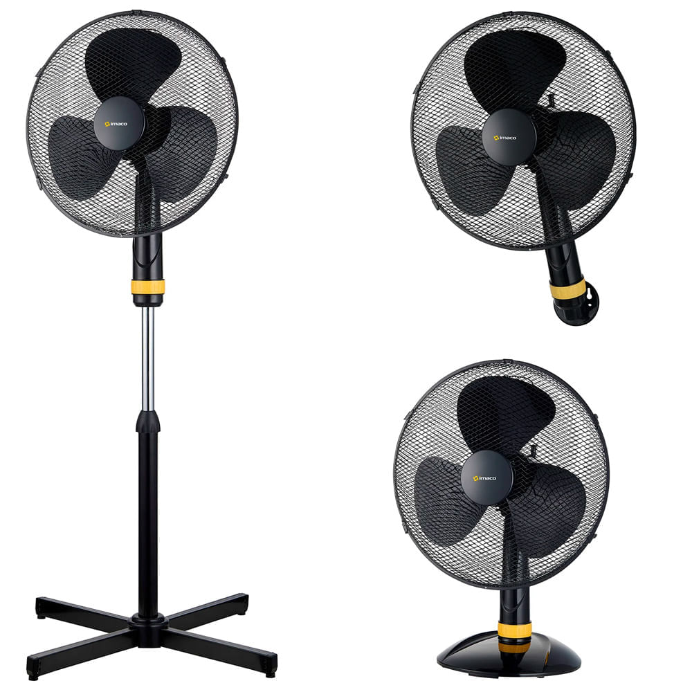 Ventilador 3 en 1 Imaco 16"" Pedestal Mesa Pared FSM1650 Negro