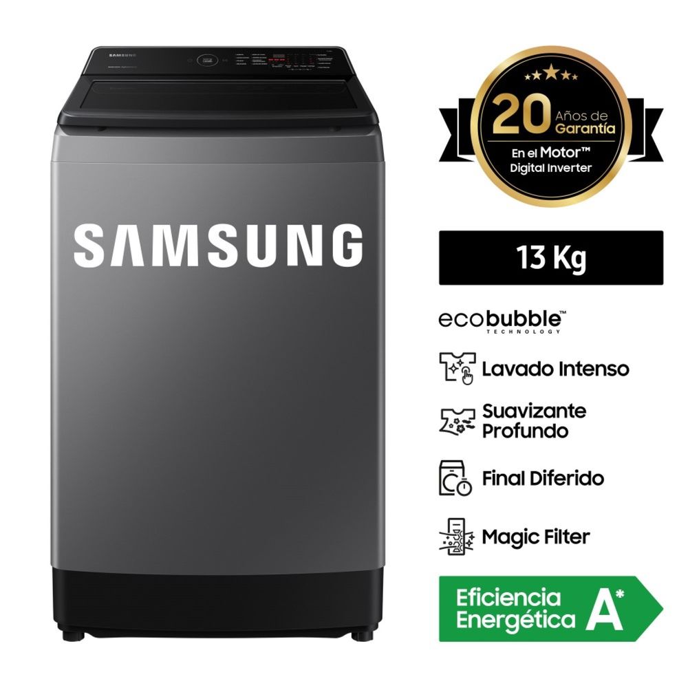 Lavadora Samsung Digital Inverter WA13CG5441BDPE Ecobubble 13 Kg Gris