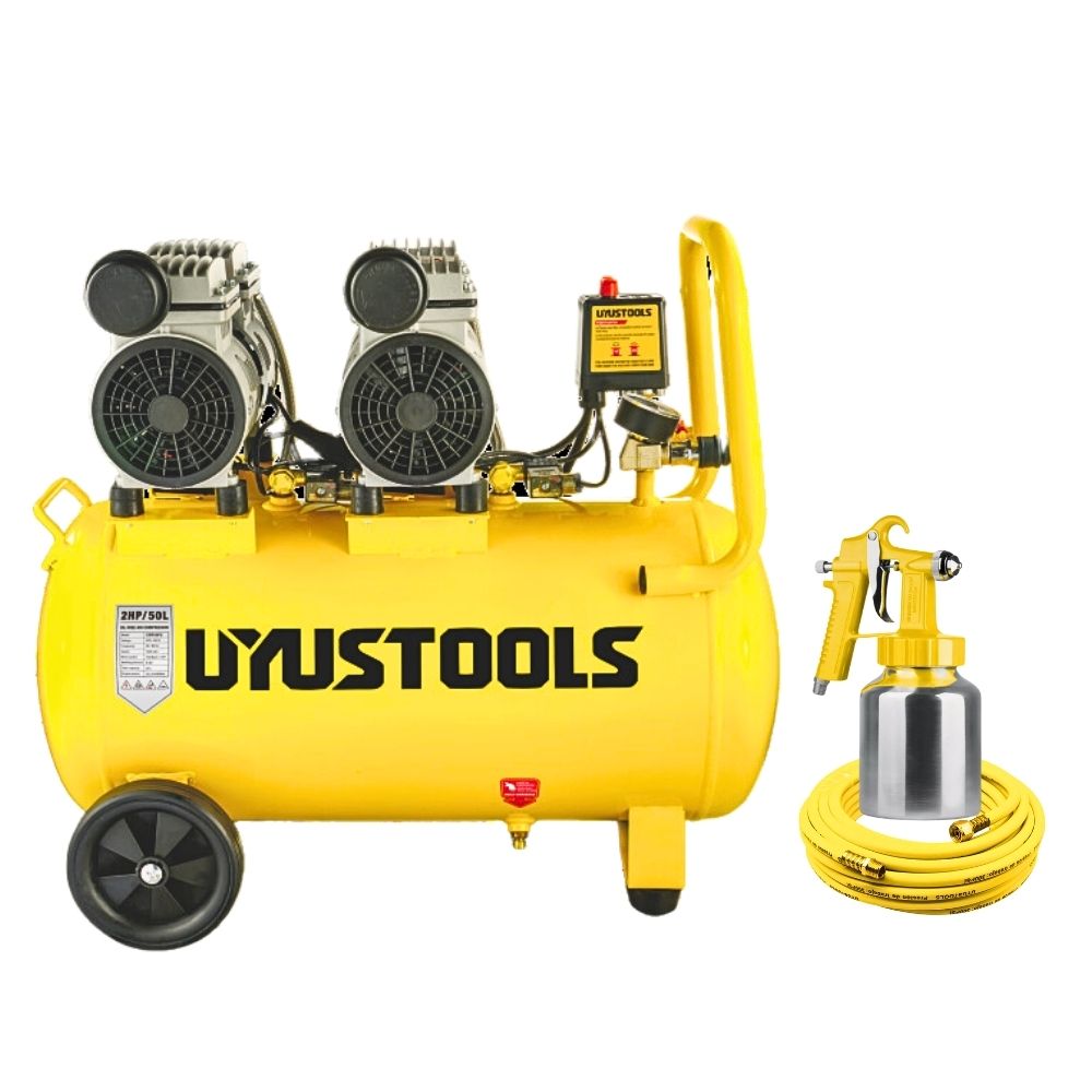 Kit Compresora silenciosa 50L 2HP Manguera 5m pistola para pintar UYUSTOOLS