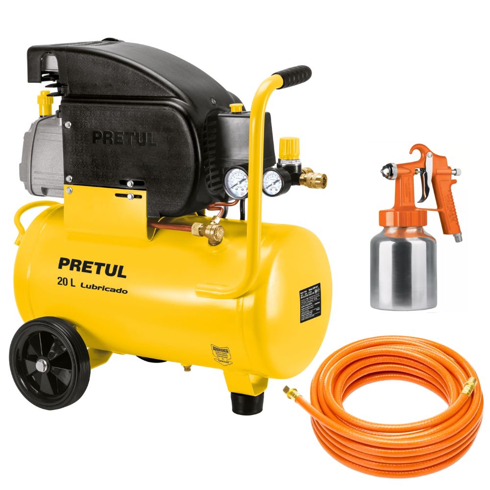 KIT Compresora de Aire 20Lt, manguera 10m, pistola para pintar Pretul