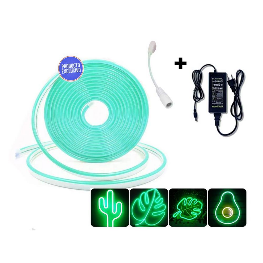 Pack Cinta Led 5 metros 12v Turquesa Neón más Transformador