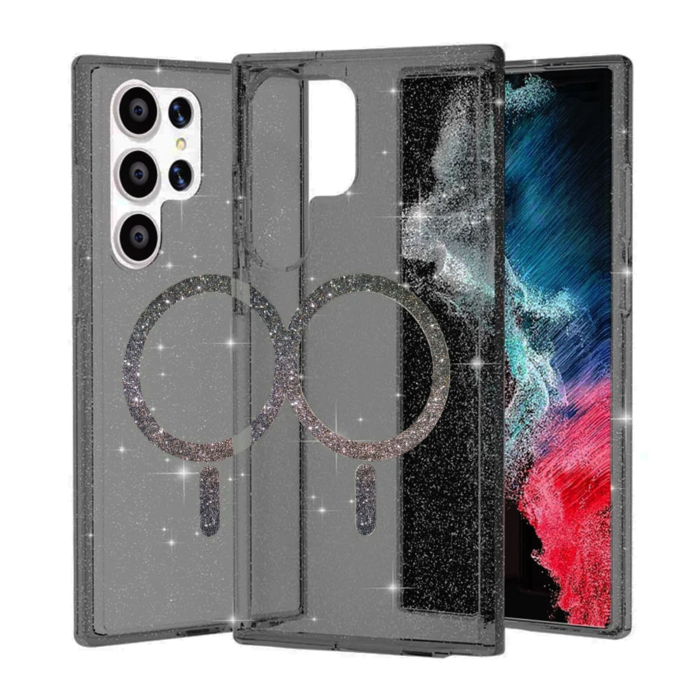 Case Magsafe Glitter Negro Generi Para Samsung S24Ultra Mas Mica de Vidrio