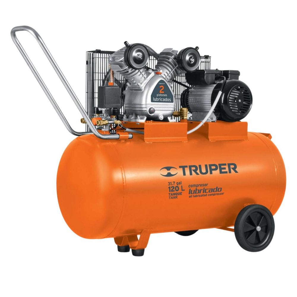 Compresora de aire 120L 4 HP, horizontal lubricada de banda, TRUPER