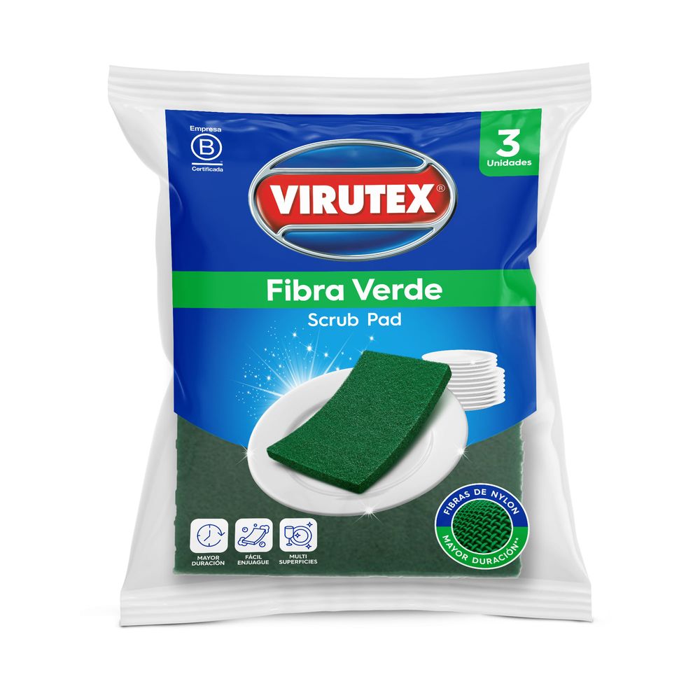Esponja Fibra Verde VIRUTEX bolsa x3un