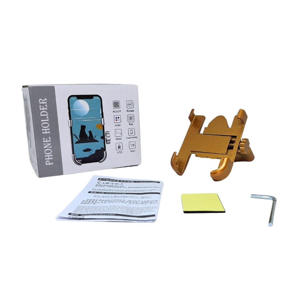 Soporte Celular Para Moto o bicicleta timon o Aluminio- Dorado