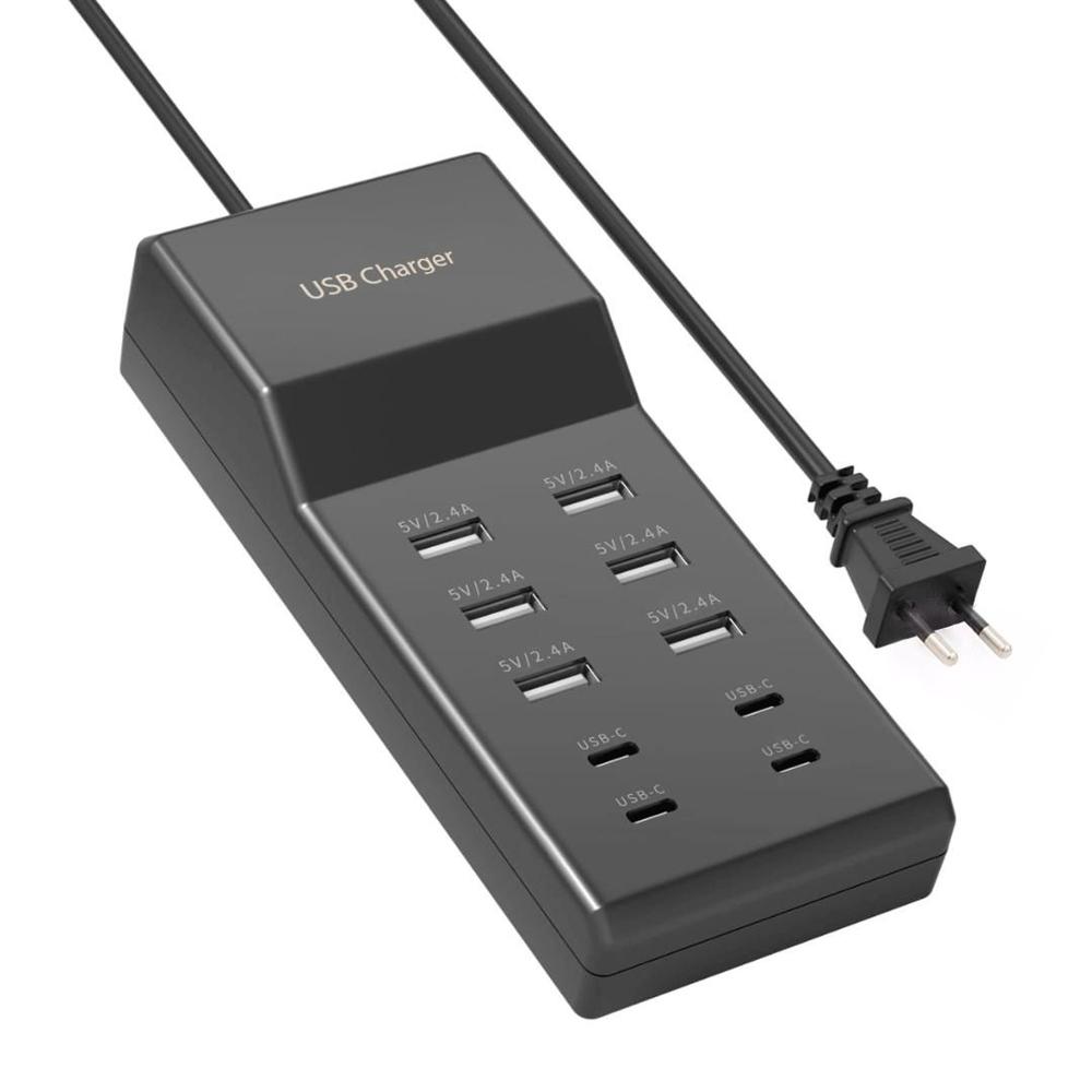 Cargador USB de 10 Puertos Carga Rápida Negro HogarMás