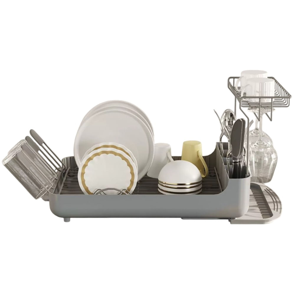 Escurridor de Platos Dos Niveles con Soporte para Copas Gris