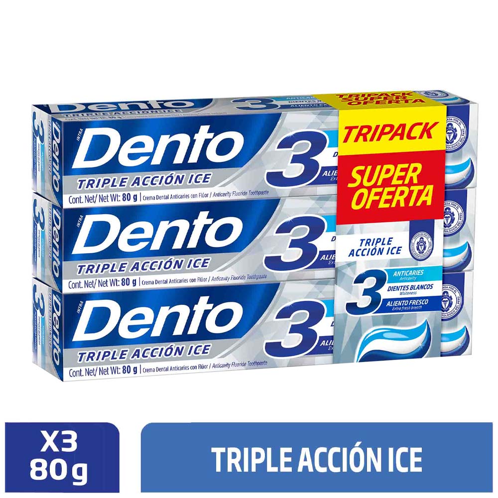 Crema Dental DENTO Triple Acción Ice 80g x 3un