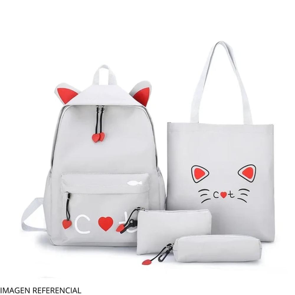 Pack Mochila  4 en 1 Gato Color Gris