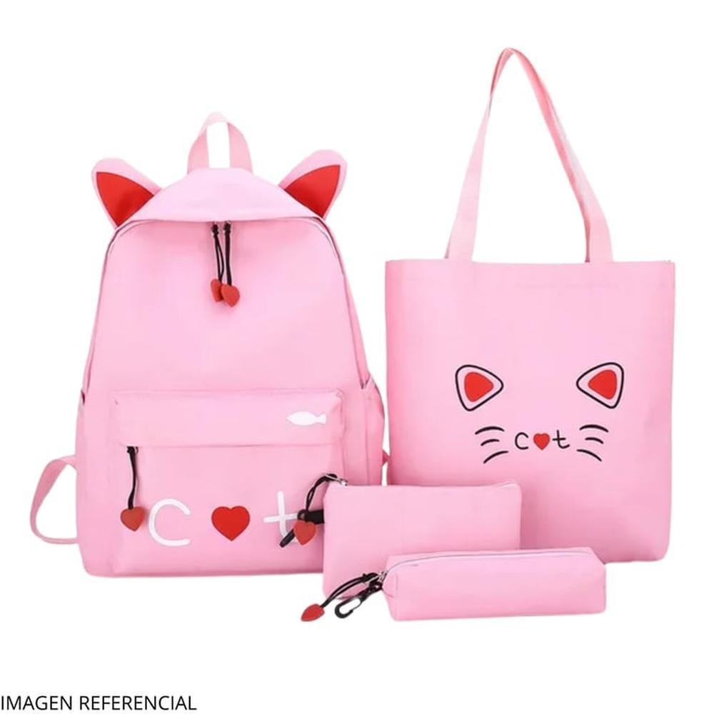 Pack Mochila 4 en 1 Gato Color Rosado
