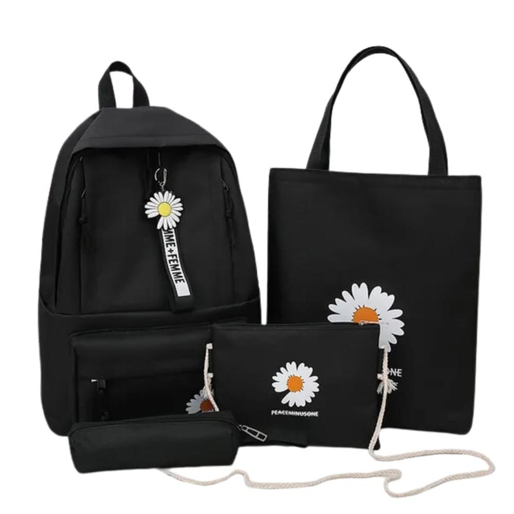 Pack Mochila  4 en 1 Flor Color Negro