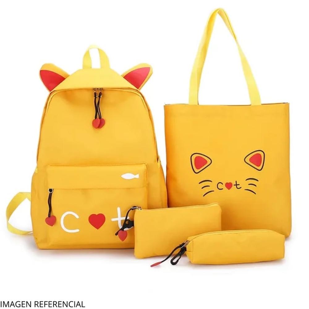 Pack Mochila  4 en 1 Gato Color Amarillo