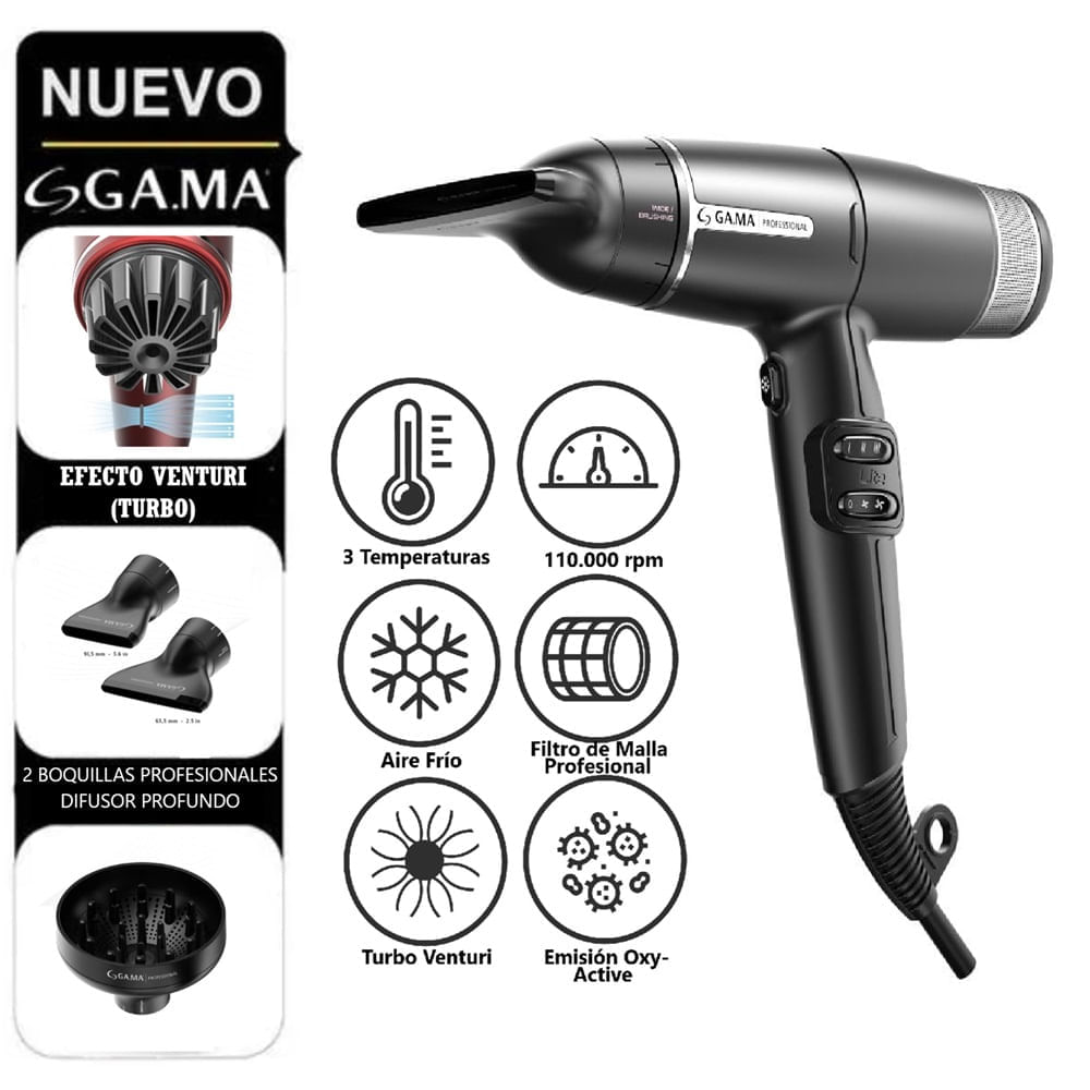 Secador De Pelo Iq Lite Ultra Liviano Profesional Negro Gama