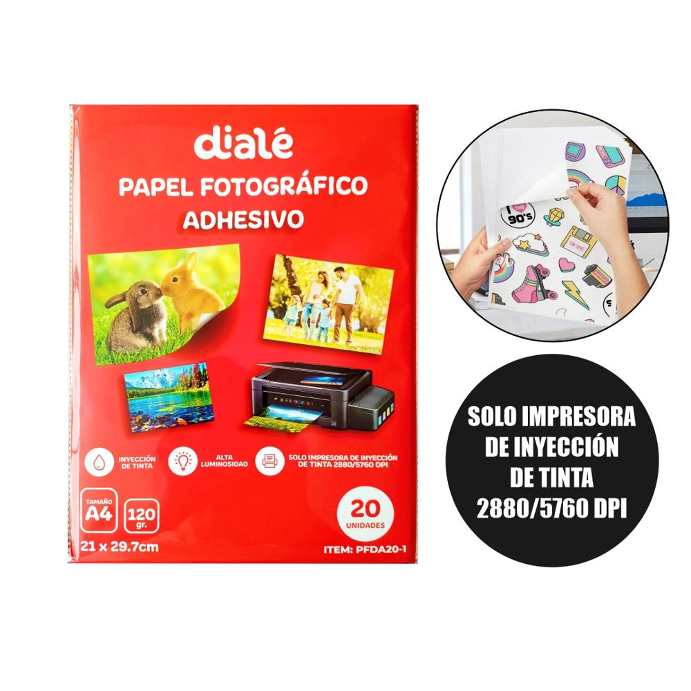 Papel Fotográfico Adhesivo de 120 Gramos DIALE  de 20 Hojas A4