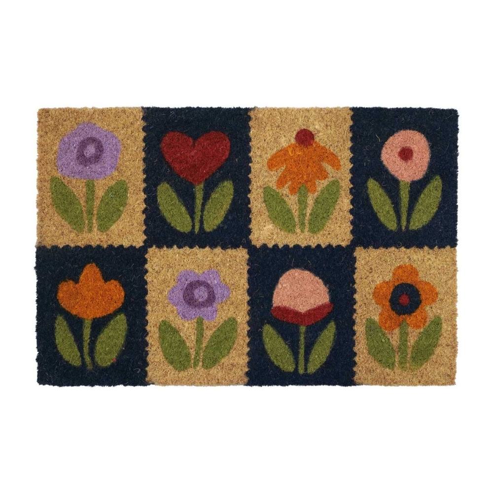 Felpudo de PVC y Coco Diseño Flores Multicolor 40x60cm Orange