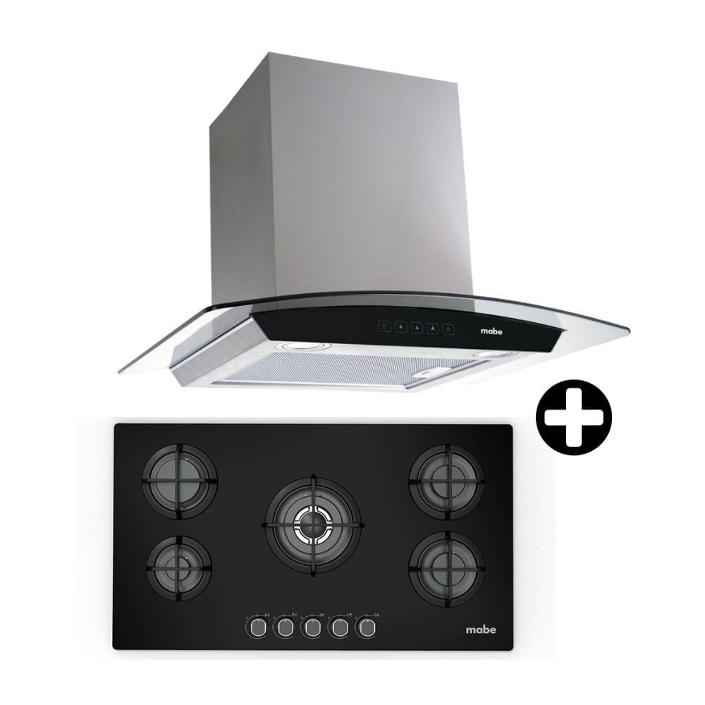 COMBO Mabe: Cocina Empotrable Negra 90 PM8655GV0 + Campana Decorativa CM9018PIY0 Inoxidable Plata 90cm