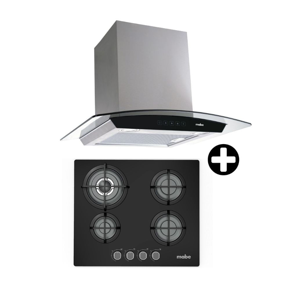 COMBO Mabe: Cocina Empotrable Negra 60 PM6045GV0 + Campana Decorativa CM9018PIY0 Inoxidable Plata 90cm