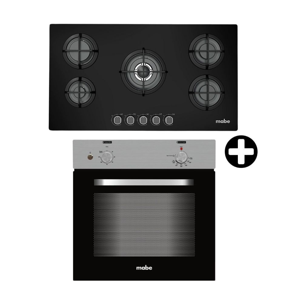 COMBO Mabe: Cocina Empotrable Negra 90 PM8655GV0 + Horno Empotrable HM6028EYAI0 Acero Plata