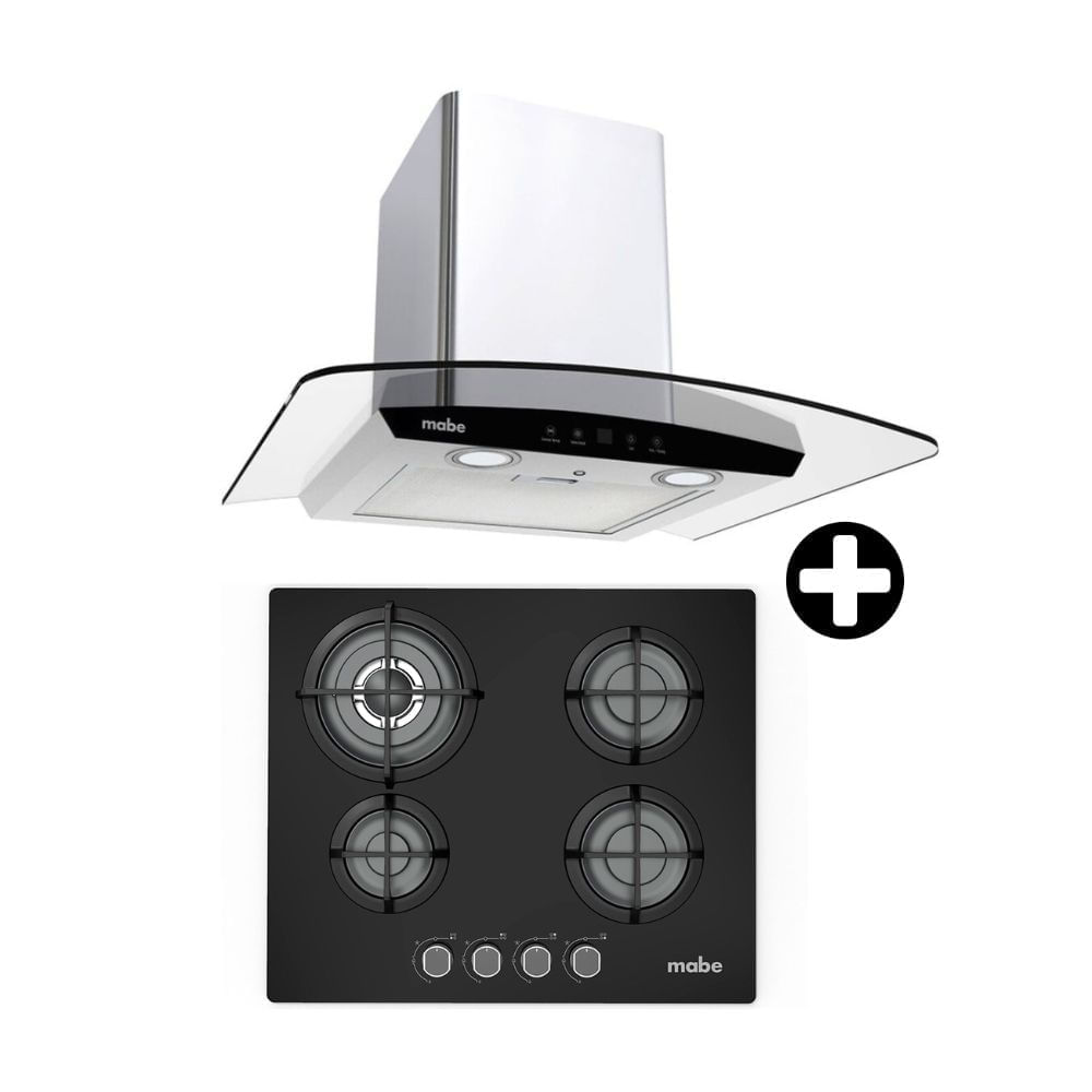 COMBO Mabe: Cocina Empotrable Negra 60 PM6045GV0 + Campana Decorativa 60cm Inoxidable