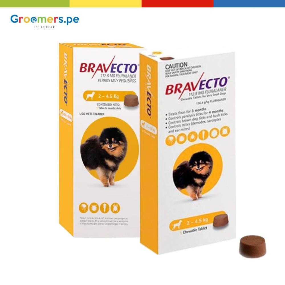 Antipulgas Para Perro Bravecto 500 Mg 2.5-4.5 Kg Pack X2