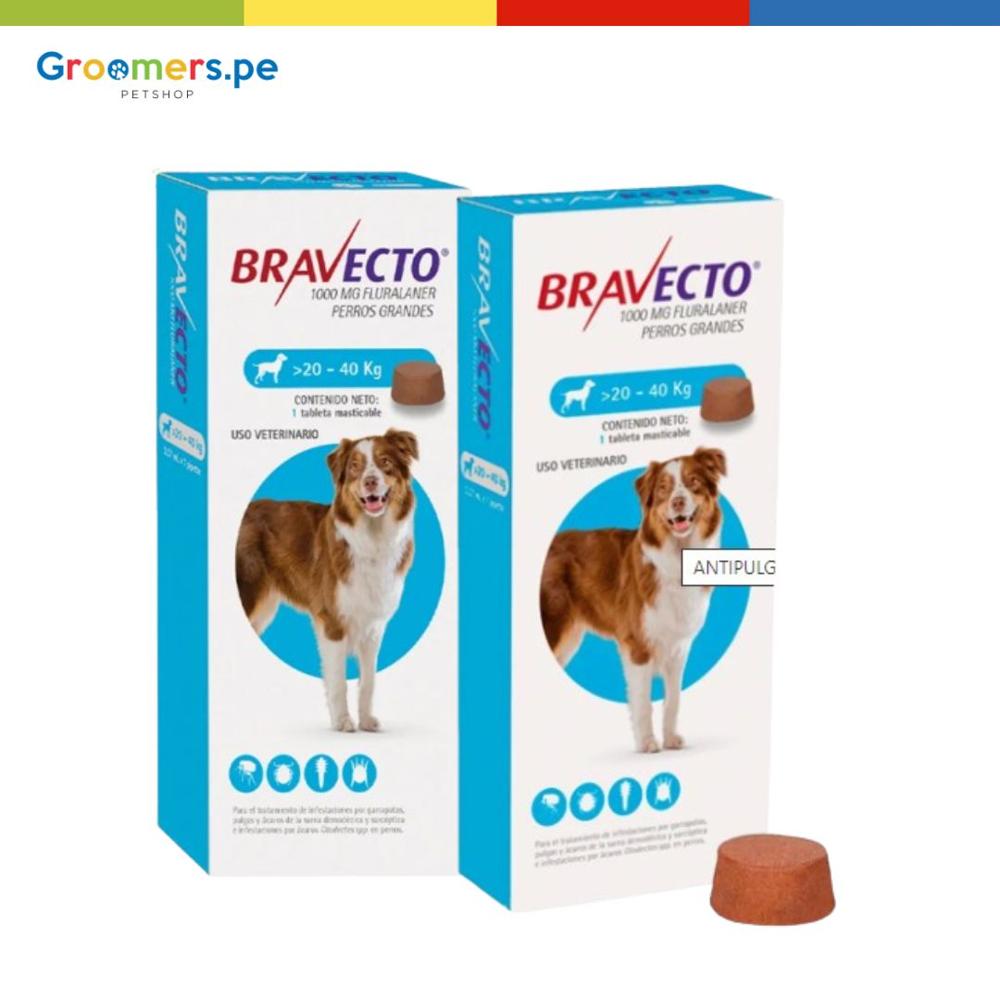 Antipulgas Para Perro Bravecto 500 Mg 20-40 Kg Pack X2