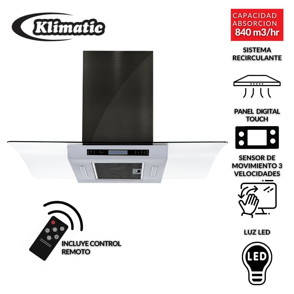 Campana Extractora De Isla Klimatic Isola Black Plus Negro