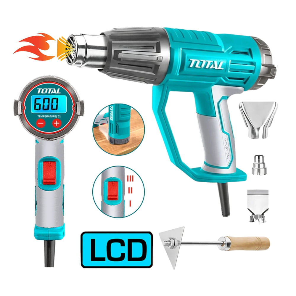 Pistola de calor 2000w con Pantalla Digital con Accesorios Total TB20056