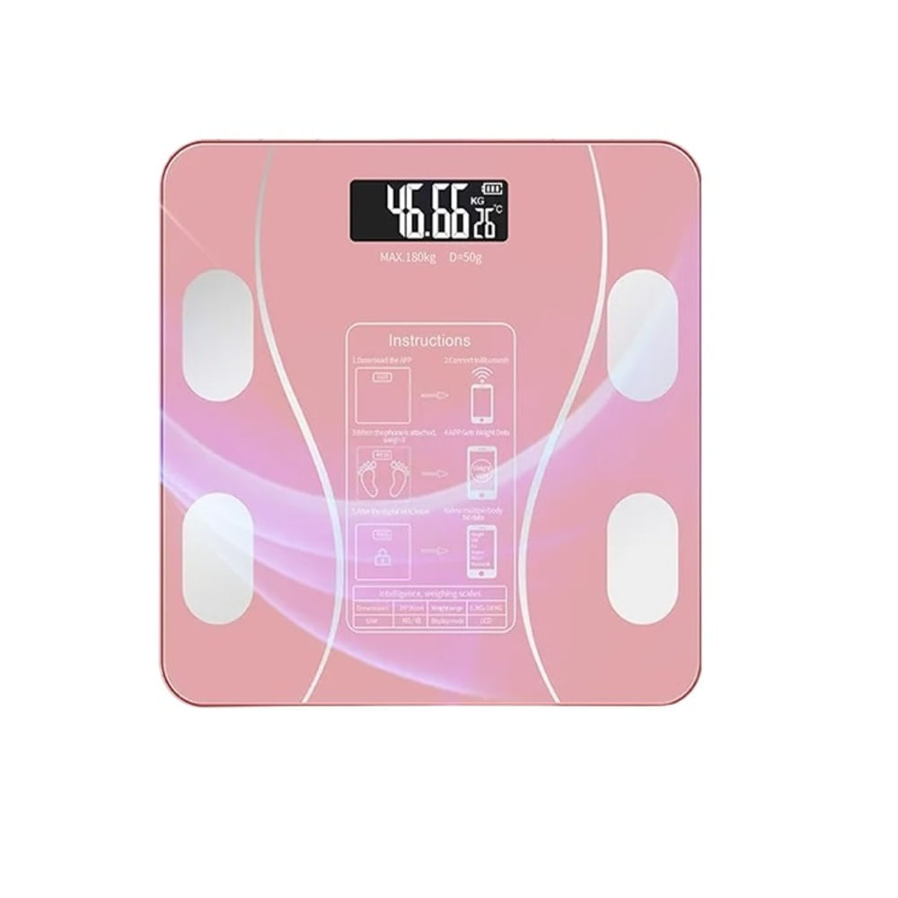 Balanza Digital Bluetooth Capacidad 180 Kg a Pilas Rosado