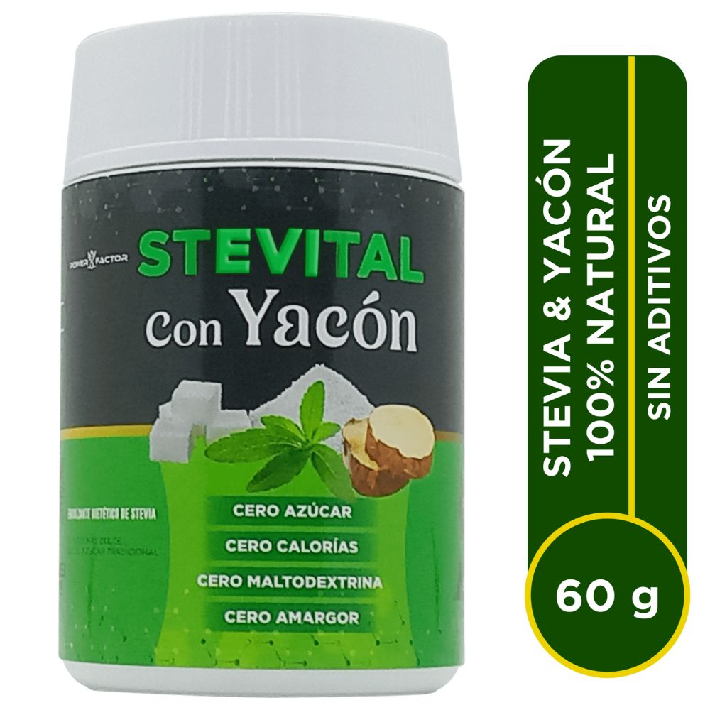 SUPLEMENTO POWER FACTOR POLVO STEVITAL CON YACÓN FRASCO 60 G 100% NATURAL